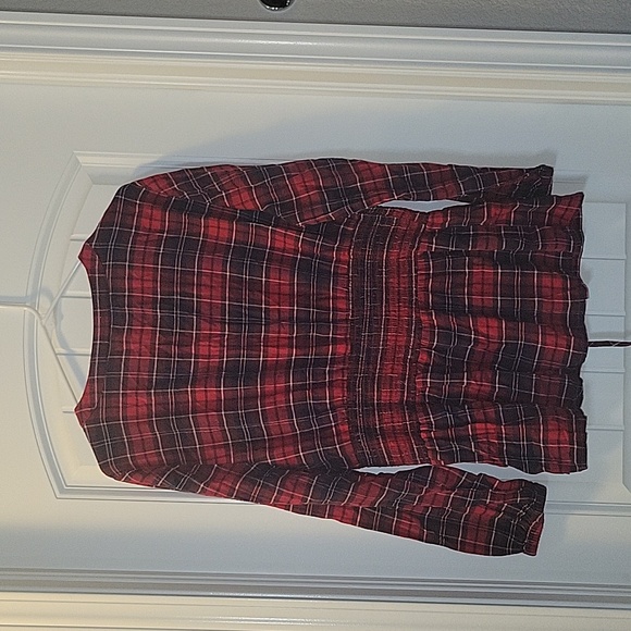 Lane Bryant corset waist look top Plaid smocked waist lantern sleeve 18 BD1 - Picture 2 of 7